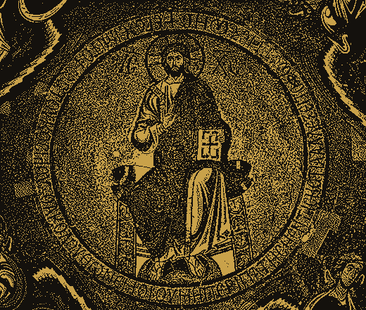 Cristo Pantocrator em mosaico bizantino, em gravura pontilhada
